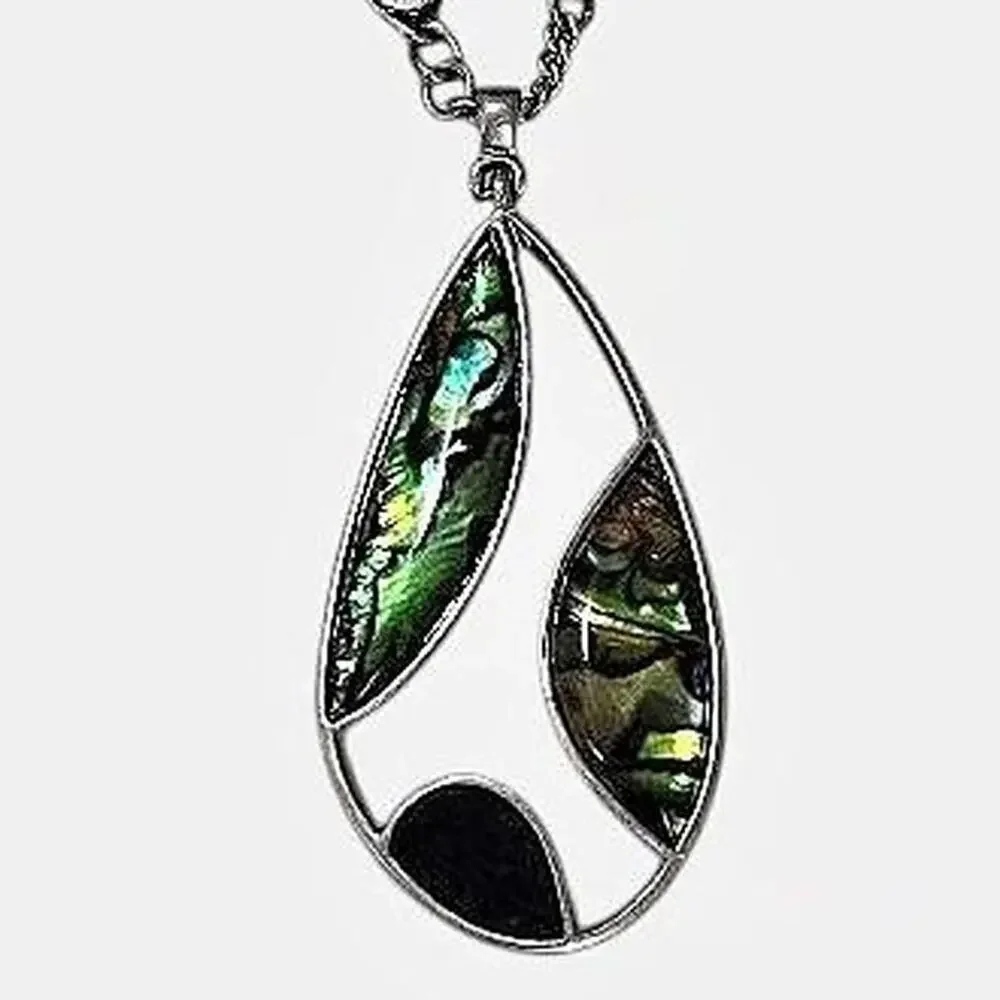 NWT Lia Sophia Abalone & Black Enamel Silver Tone Necklace & Earring Set